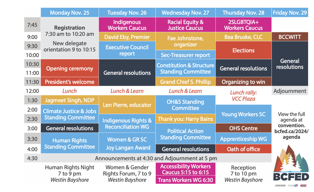 Grid layout of the agenda listed below